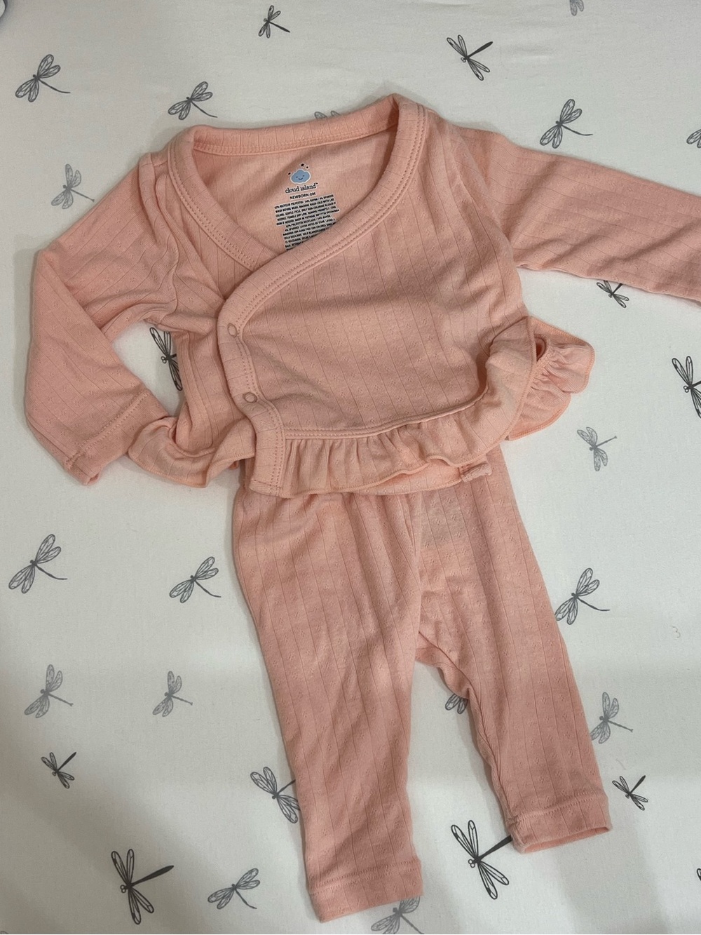 cloud island Pink pointelle Ribbed Ruffle Wrap Top & Pants Matching Set